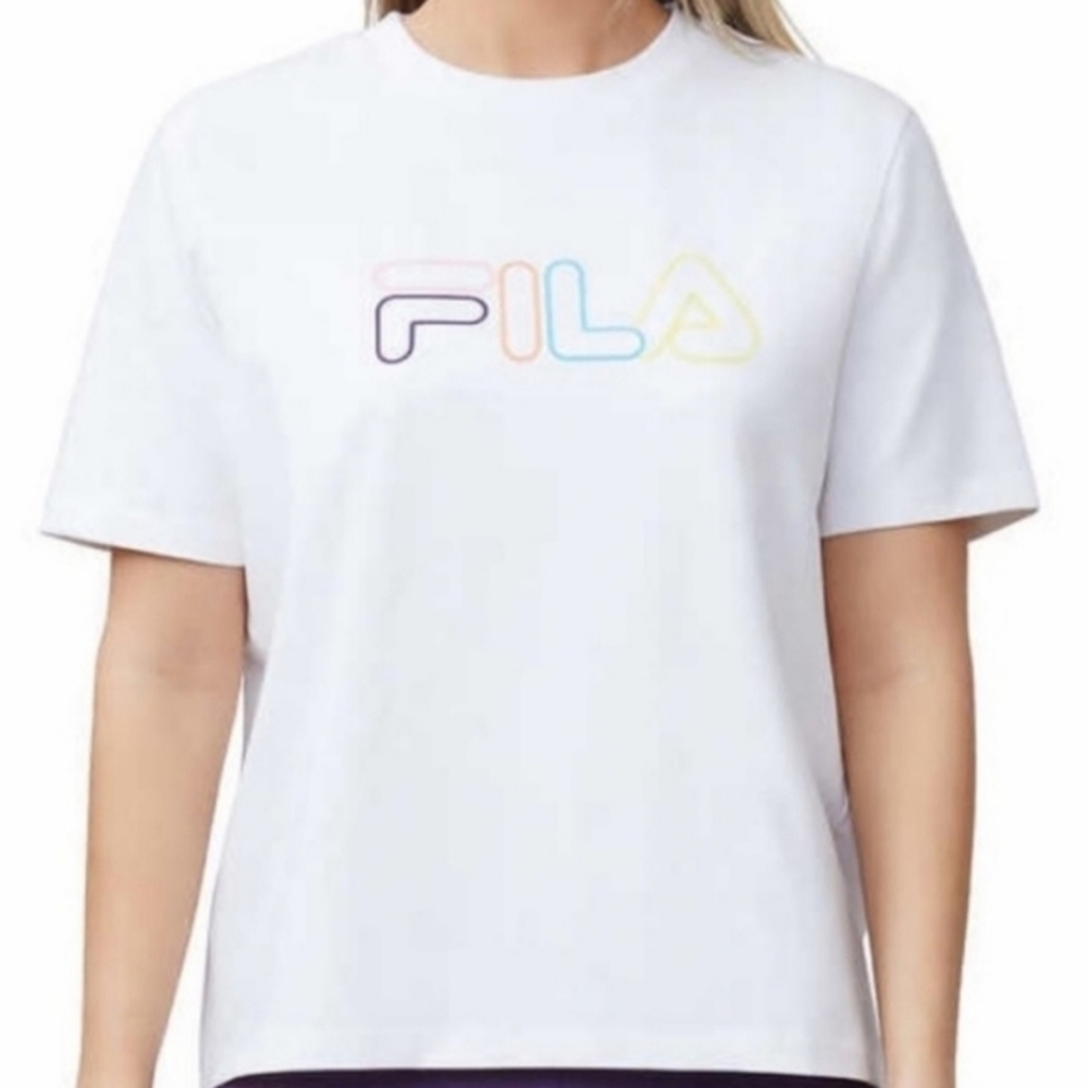 🔥 Fila Workout Shirt Top XL White Rainbow Active